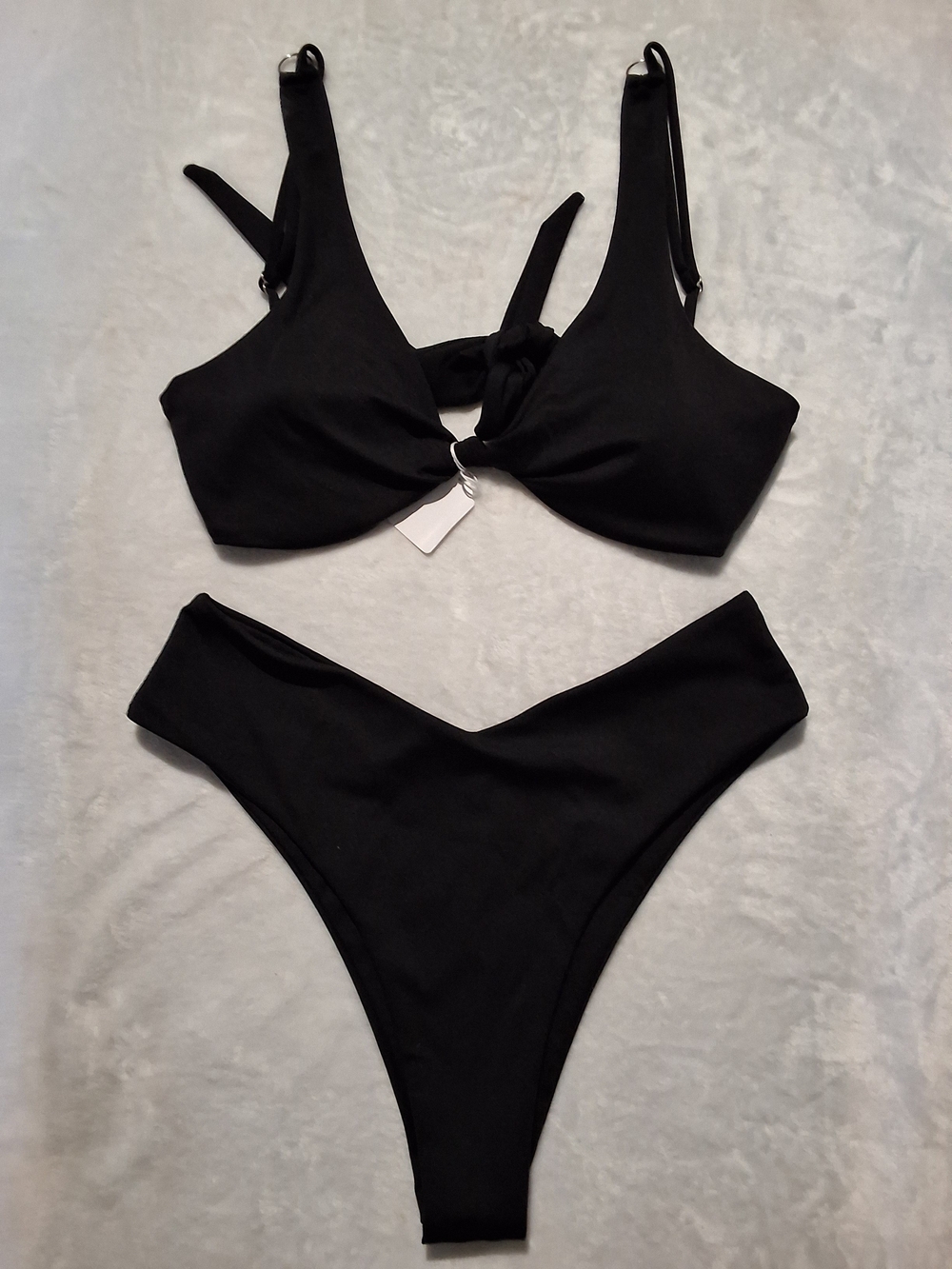 Classic Black Tie-Front Bikini Set - Sleek Two-Piece Swimwear